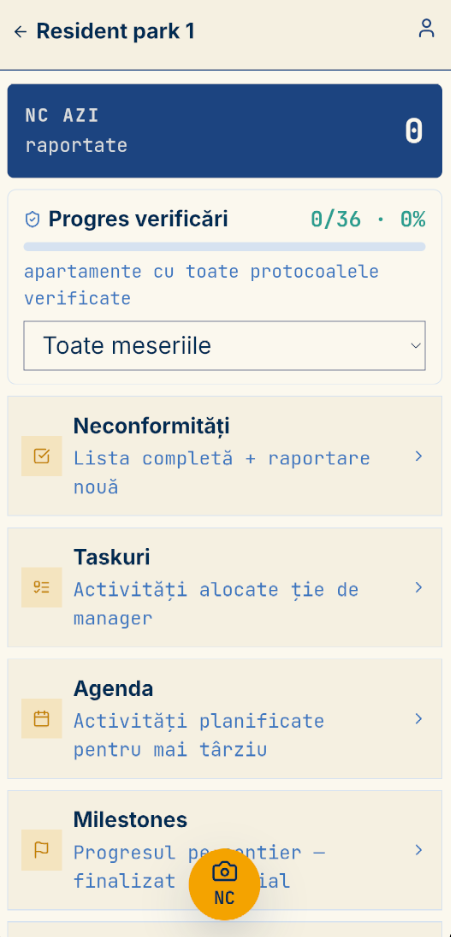 Captură reală - aplicația de teren (Android)